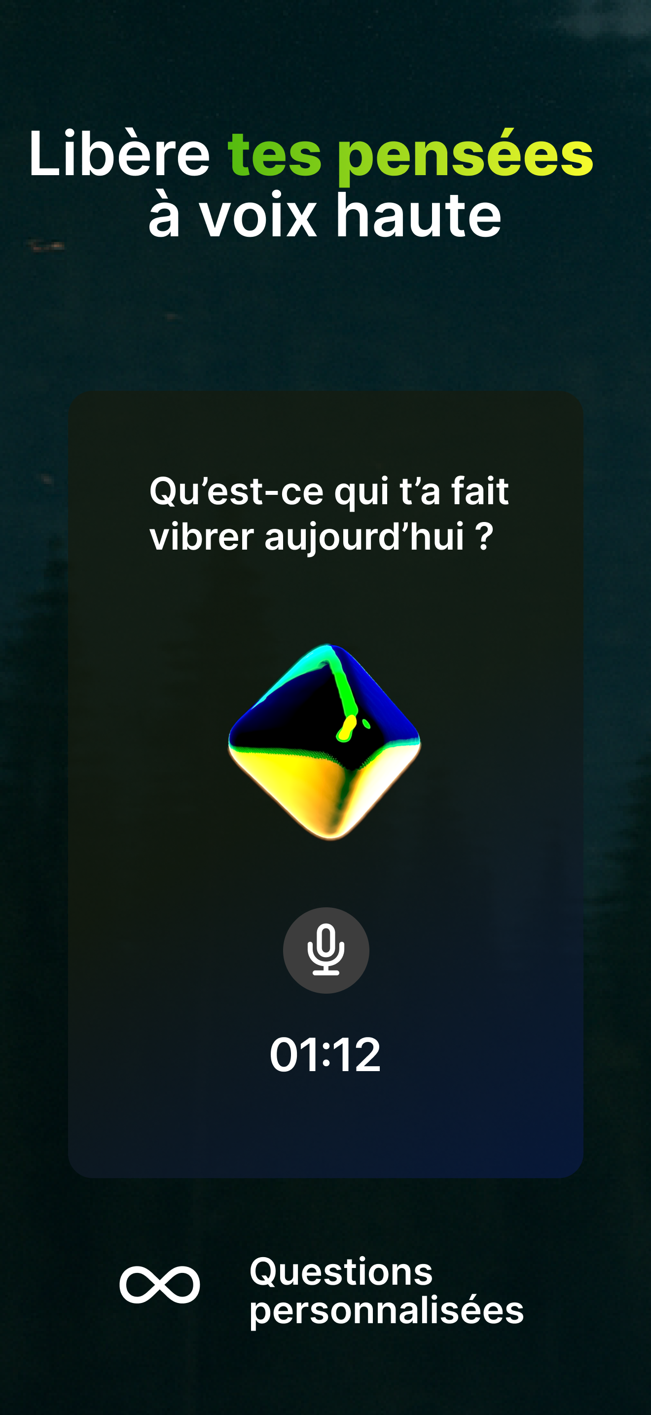 Interface principale de l'application Anima AI - Journal émotionnel vocal